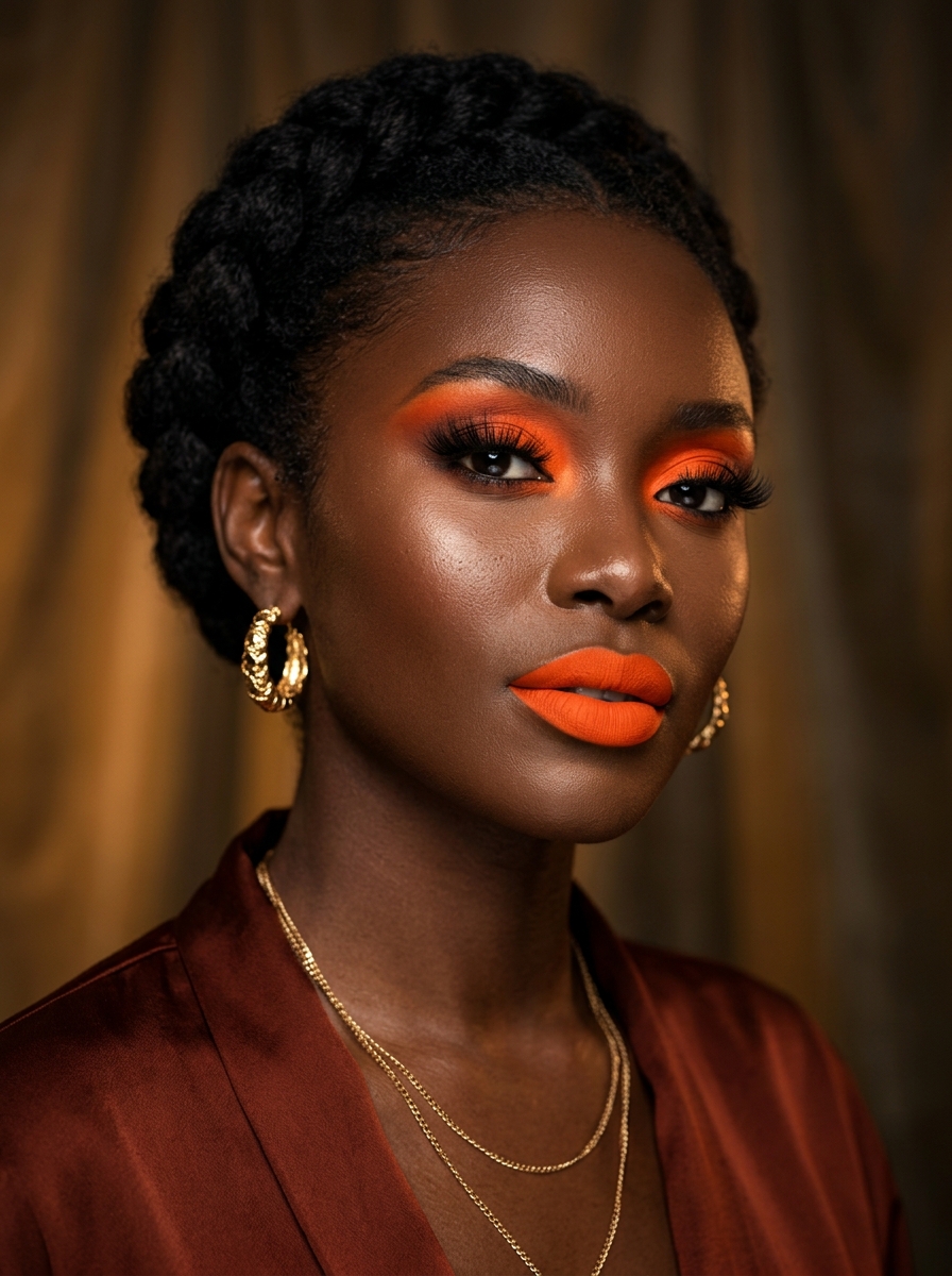 Bright Orange Eyes And Matte Orange Lips