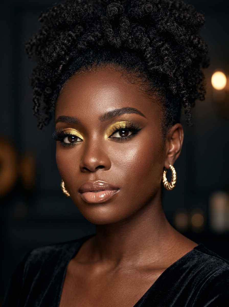 Metallic Gold Eyes And Glossy Lips