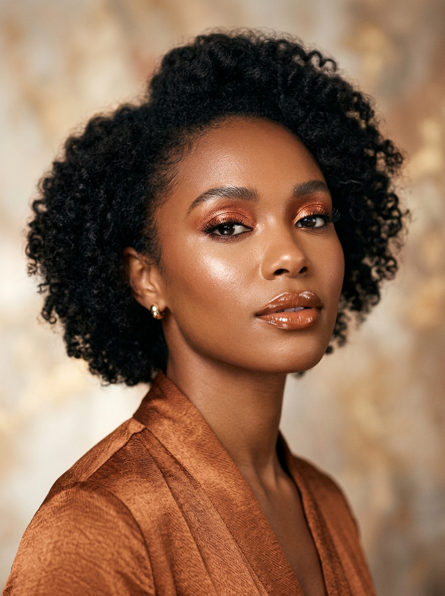 Metallic Copper Eyes And Glossy Caramel Lips