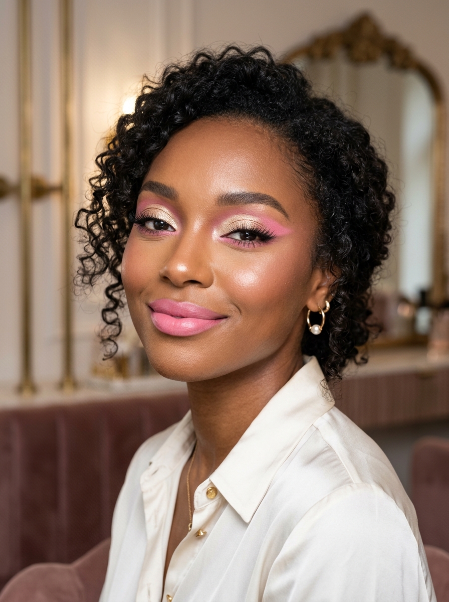 Bubblegum Pink And Champagne Eyes With Bubblegum Pink Lips