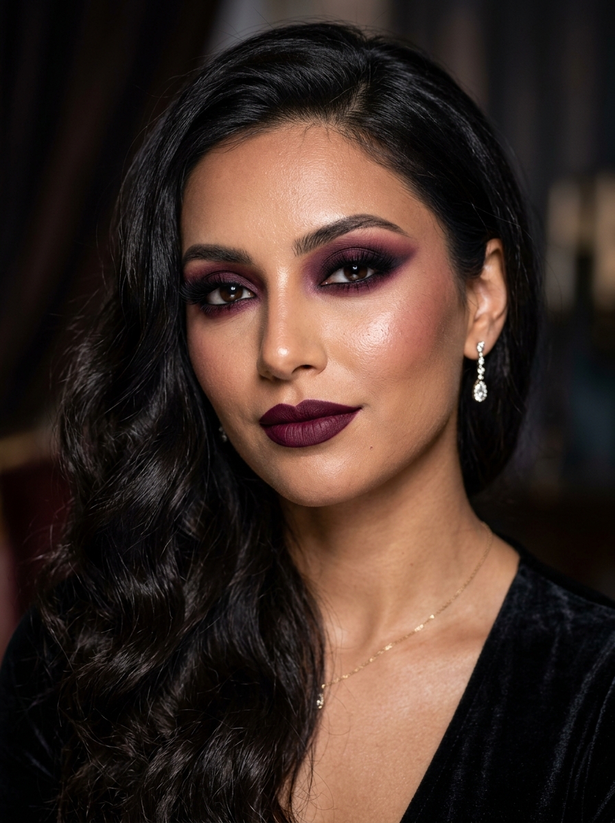 Deep Plum Smokey Eyes With Deep Plum Lips