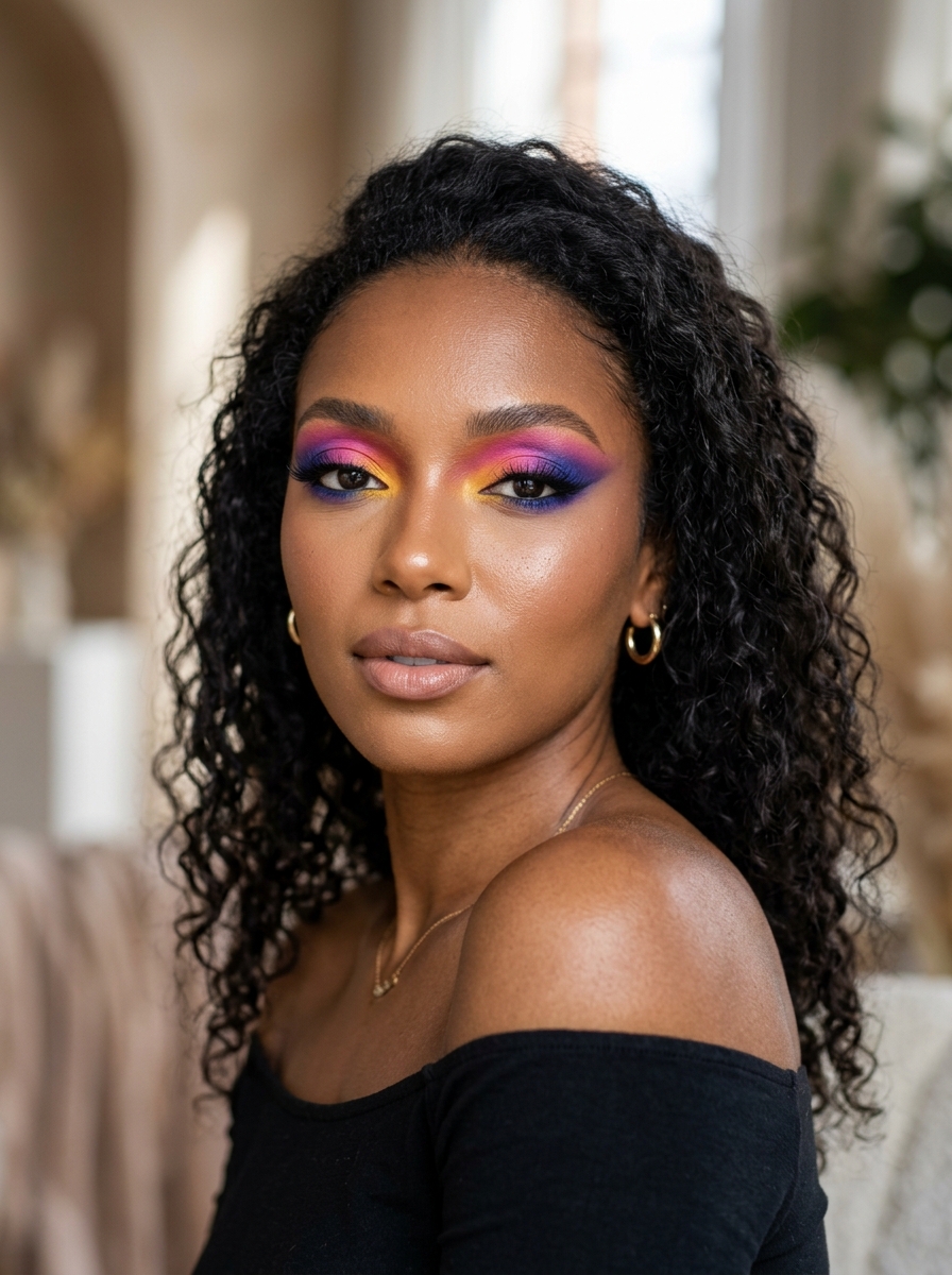 Multicoloured Eyes And Nude Lips