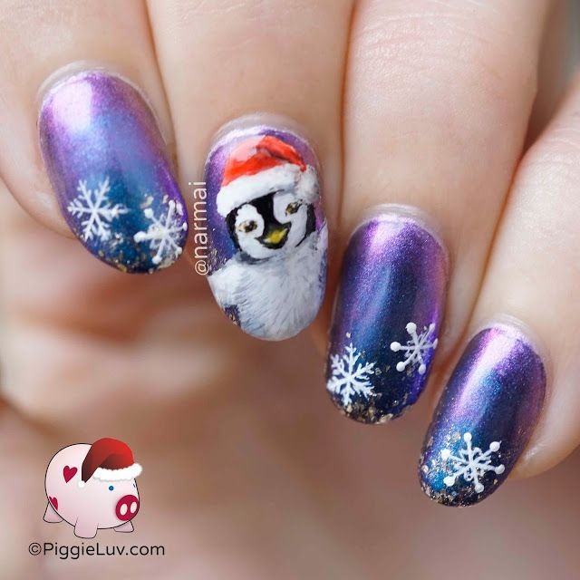 holiday penguin nails