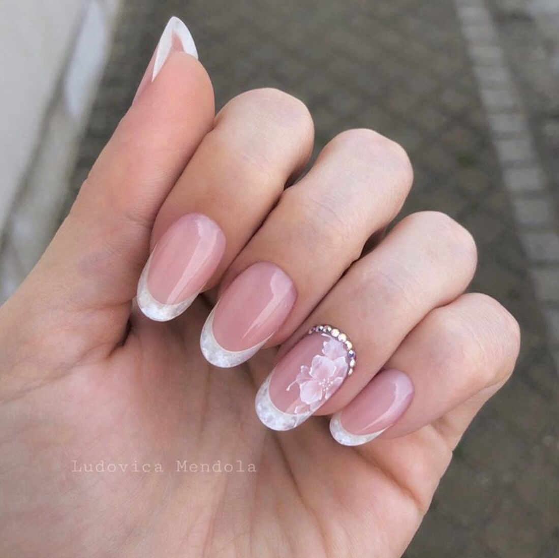 french tip nails with ring finger design