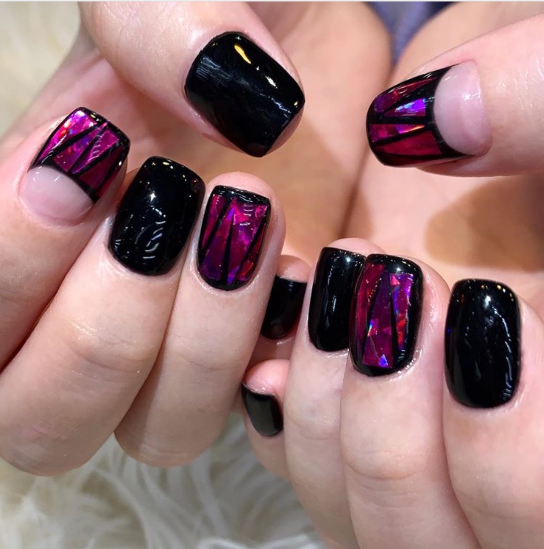 black and pink nails