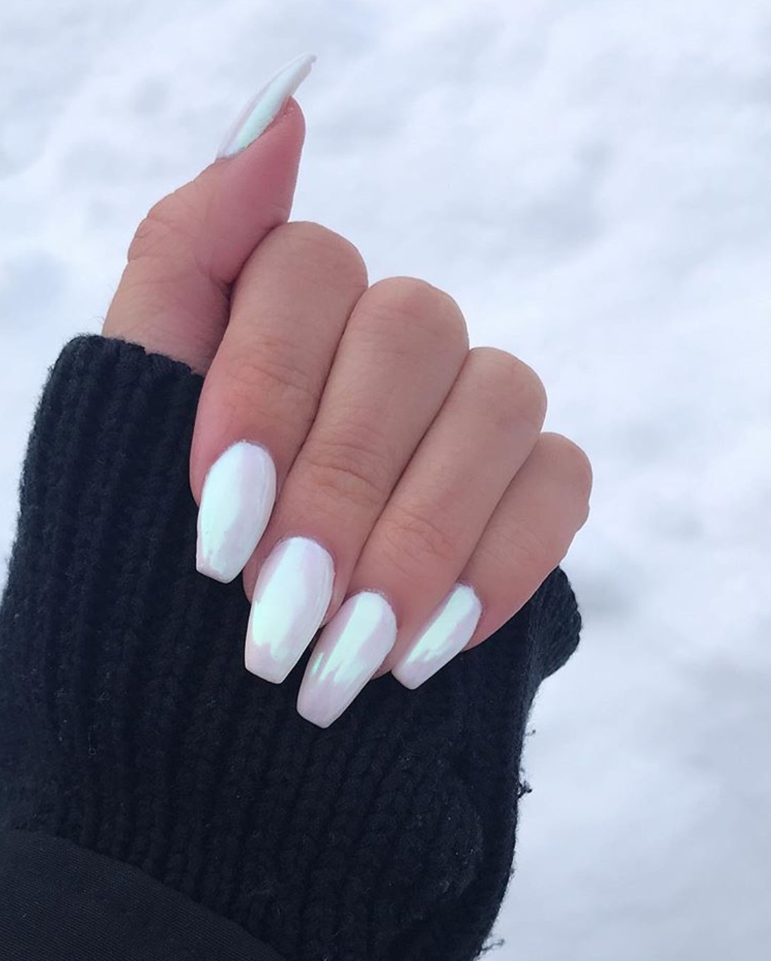 white chrome nail design