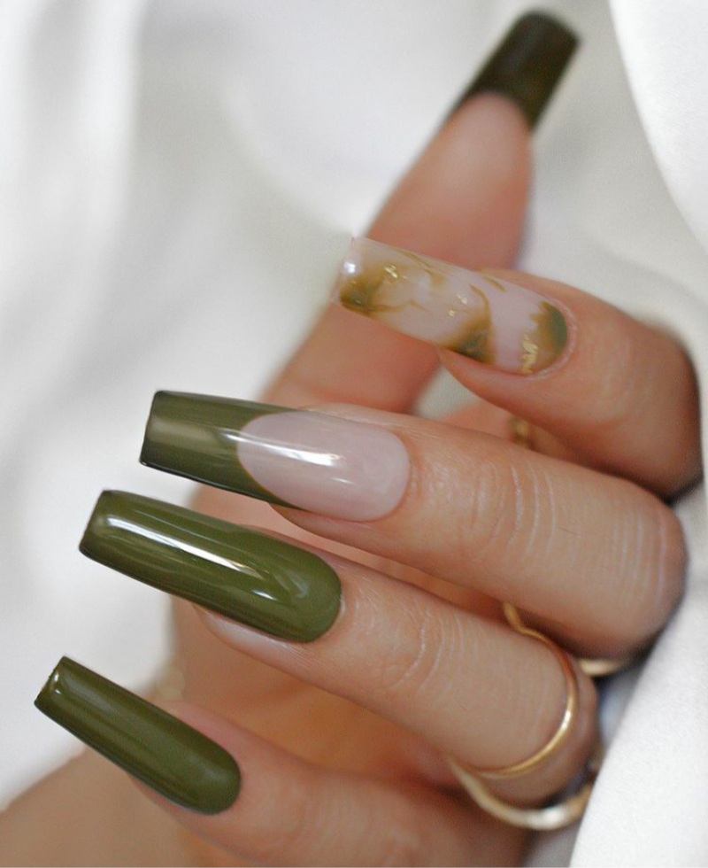 olive green nail designs