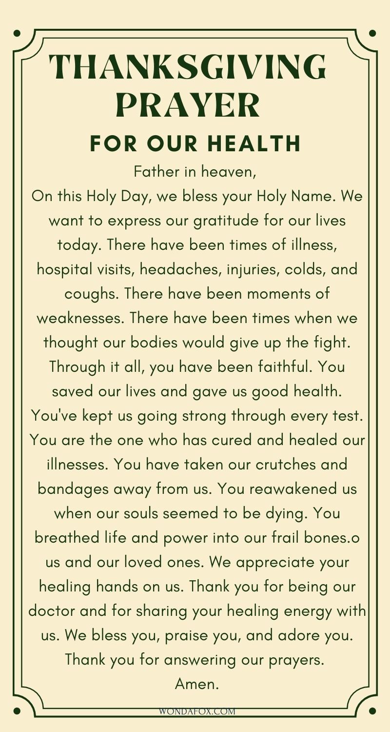 Thanksgiving prayer for our health
