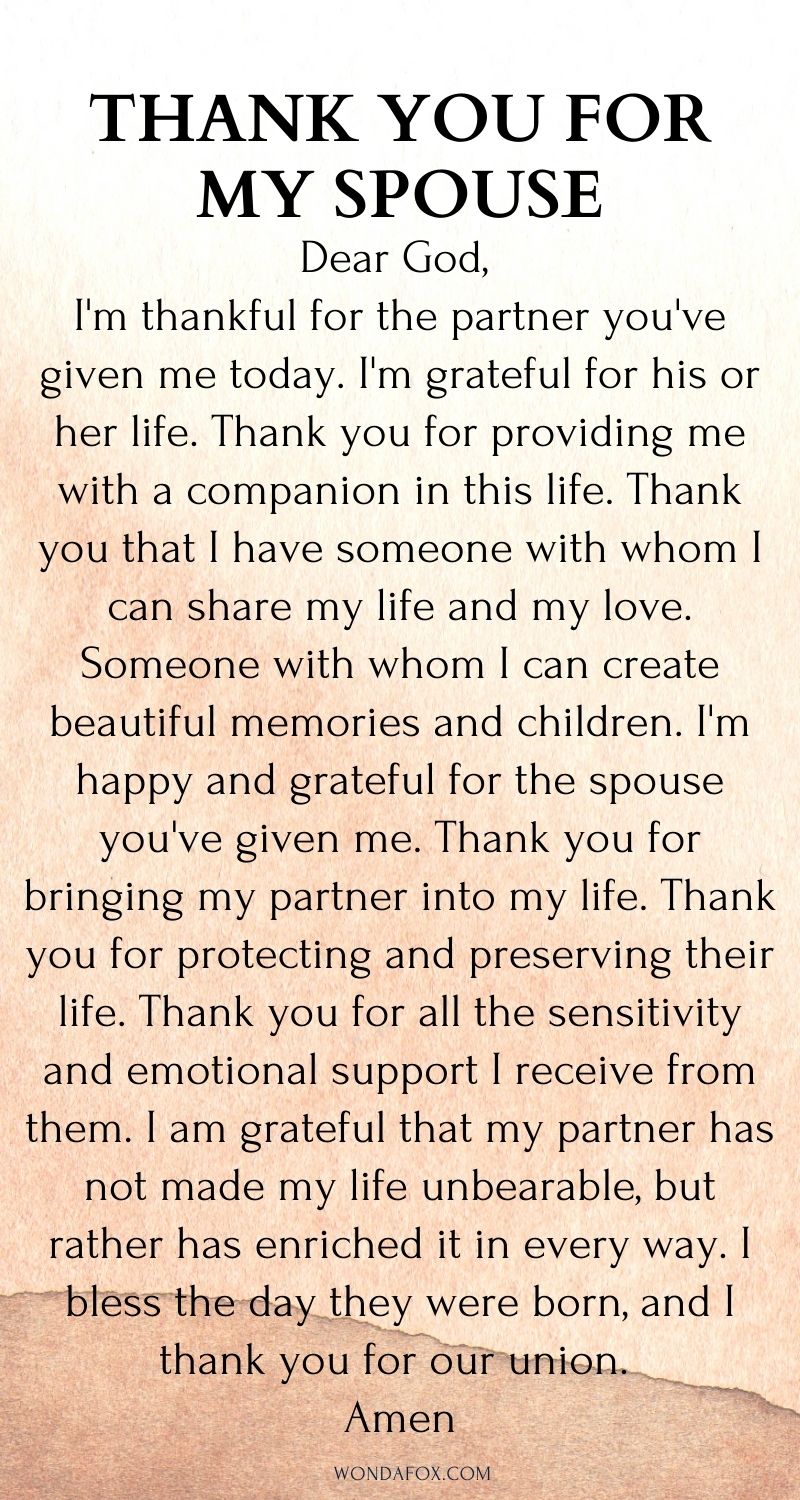 Thanksgiving prayer for my spouse