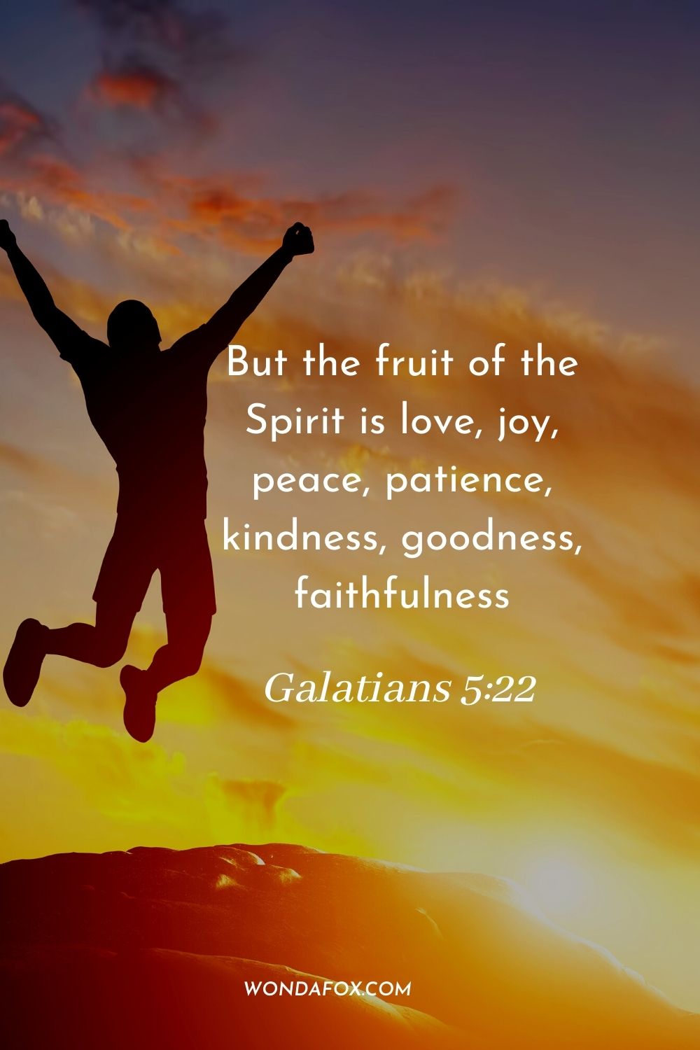 But the fruit of the Spirit is love, joy, peace, patience, kindness, goodness, faithfulness Galatians 5:22