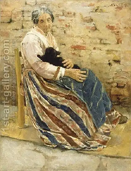 cats in art Old Woman with Cat – Max Liebermann