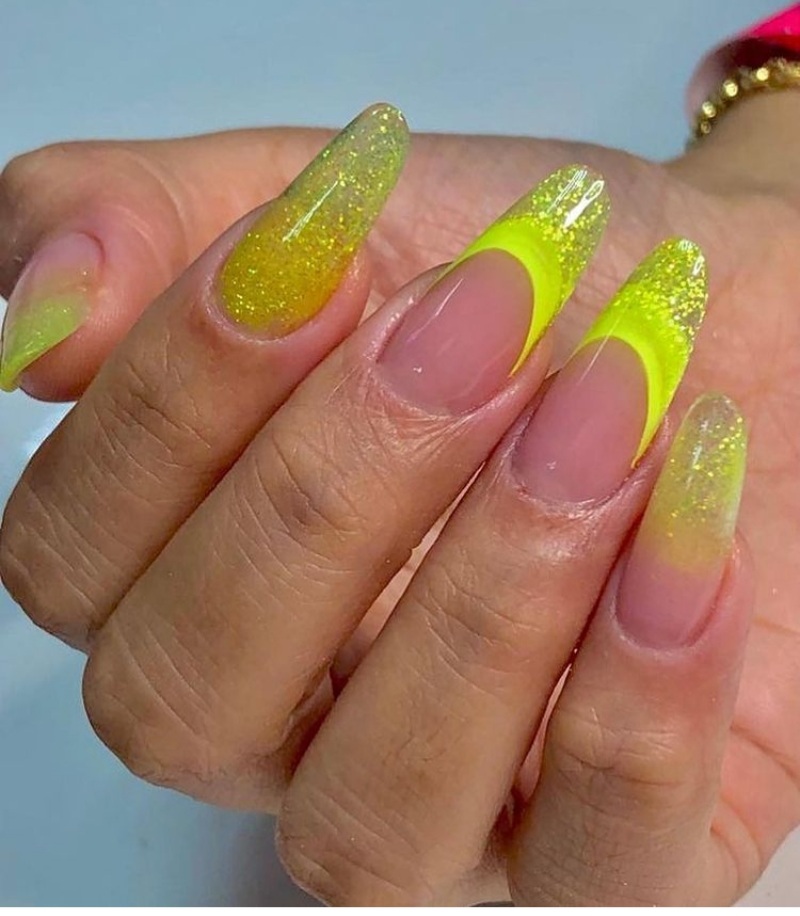 Neon french tips nails