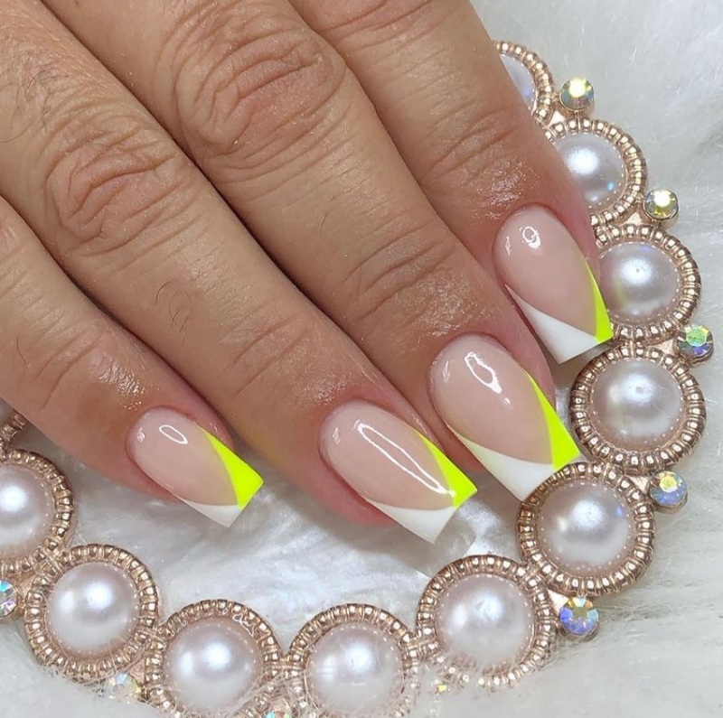 Neon french tips nails
