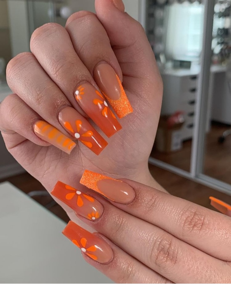 Neon Orange Abstract Press on Nails - Etsy