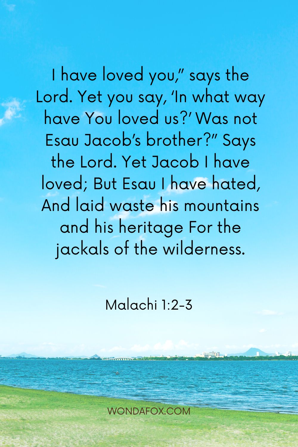 I have loved you,” says the Lord. Yet you say, ‘In what way have You loved us?’ Was not Esau Jacob’s brother?” Says the Lord. Yet Jacob I have loved; But Esau I have hated, And laid waste his mountains and his heritage For the jackals of the wilderness.