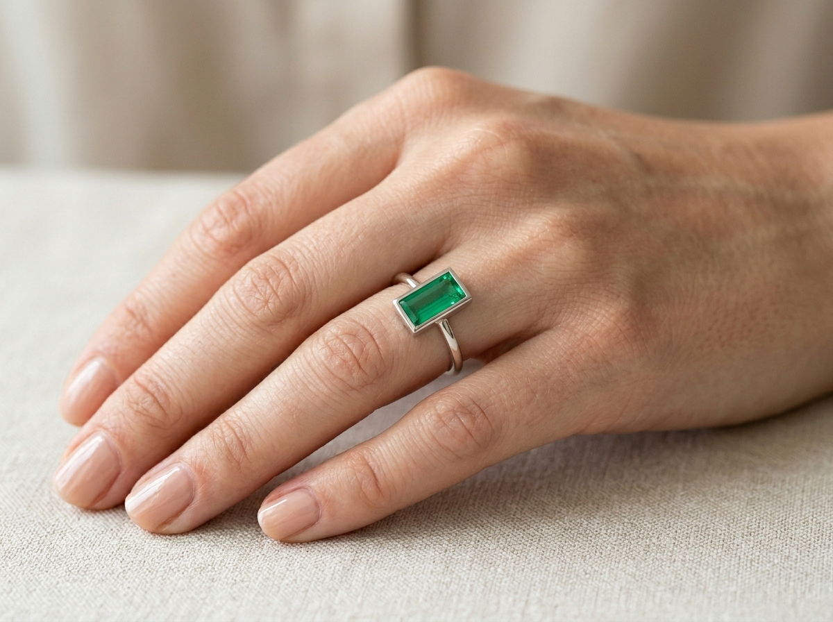 Baguette-cut emerald ring