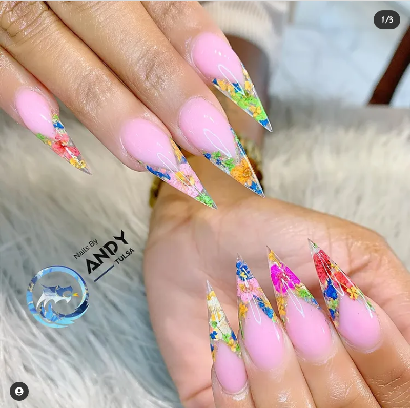 Hottest Pink Floral Nails