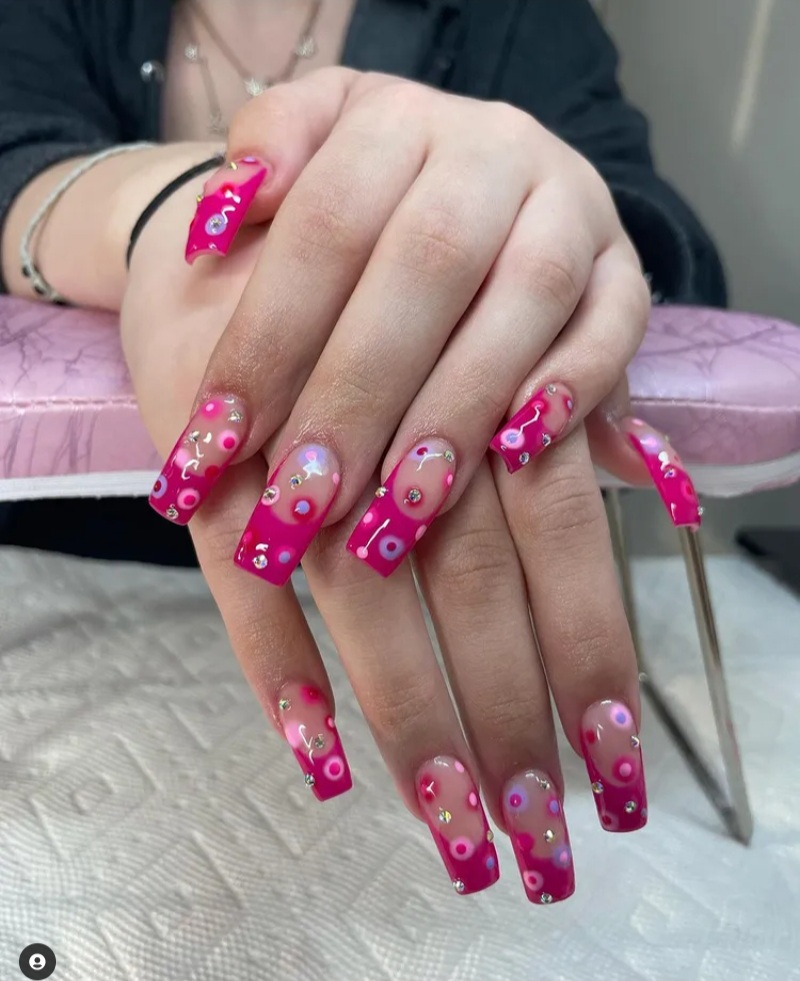 hot pink nails bling