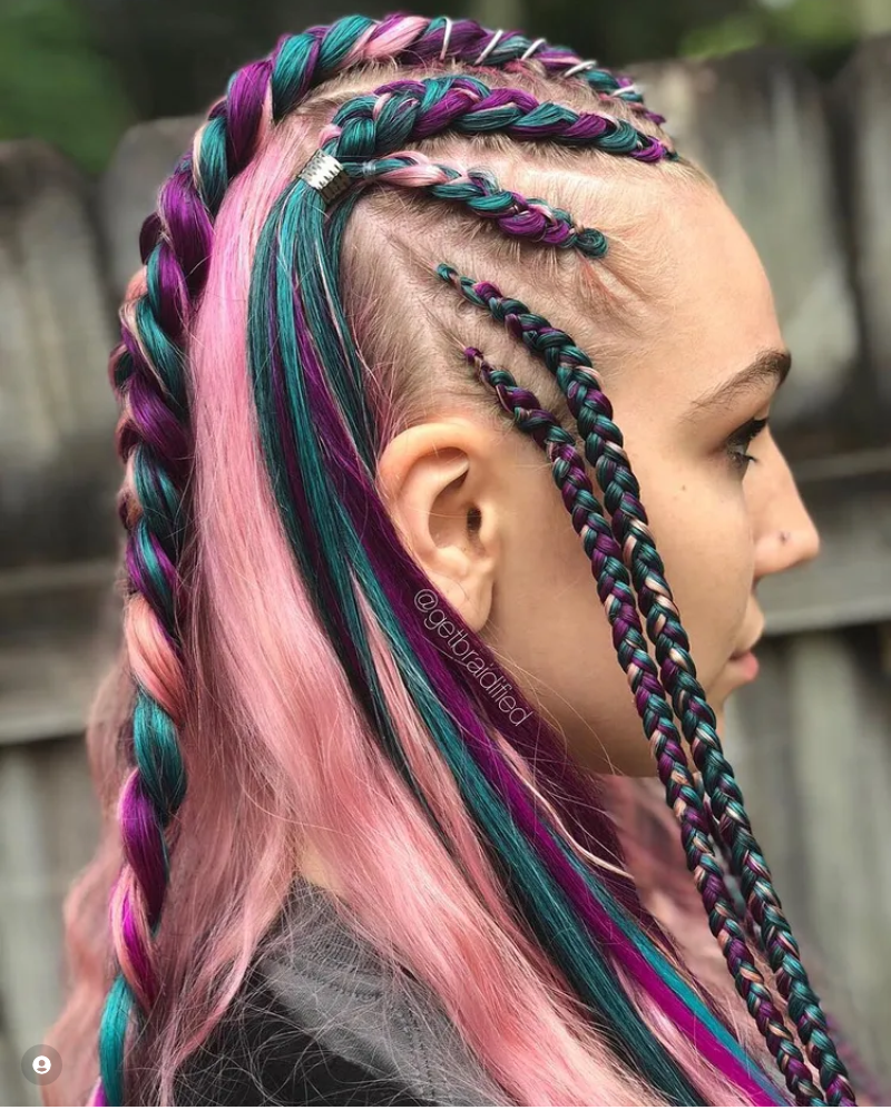 Colored braids on light skin