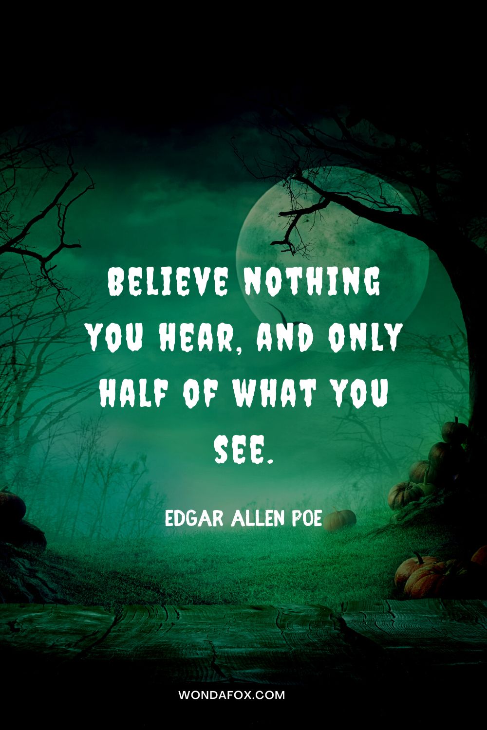 Believe nothing you hear, and only half of what you see. Edgar Allen Poe