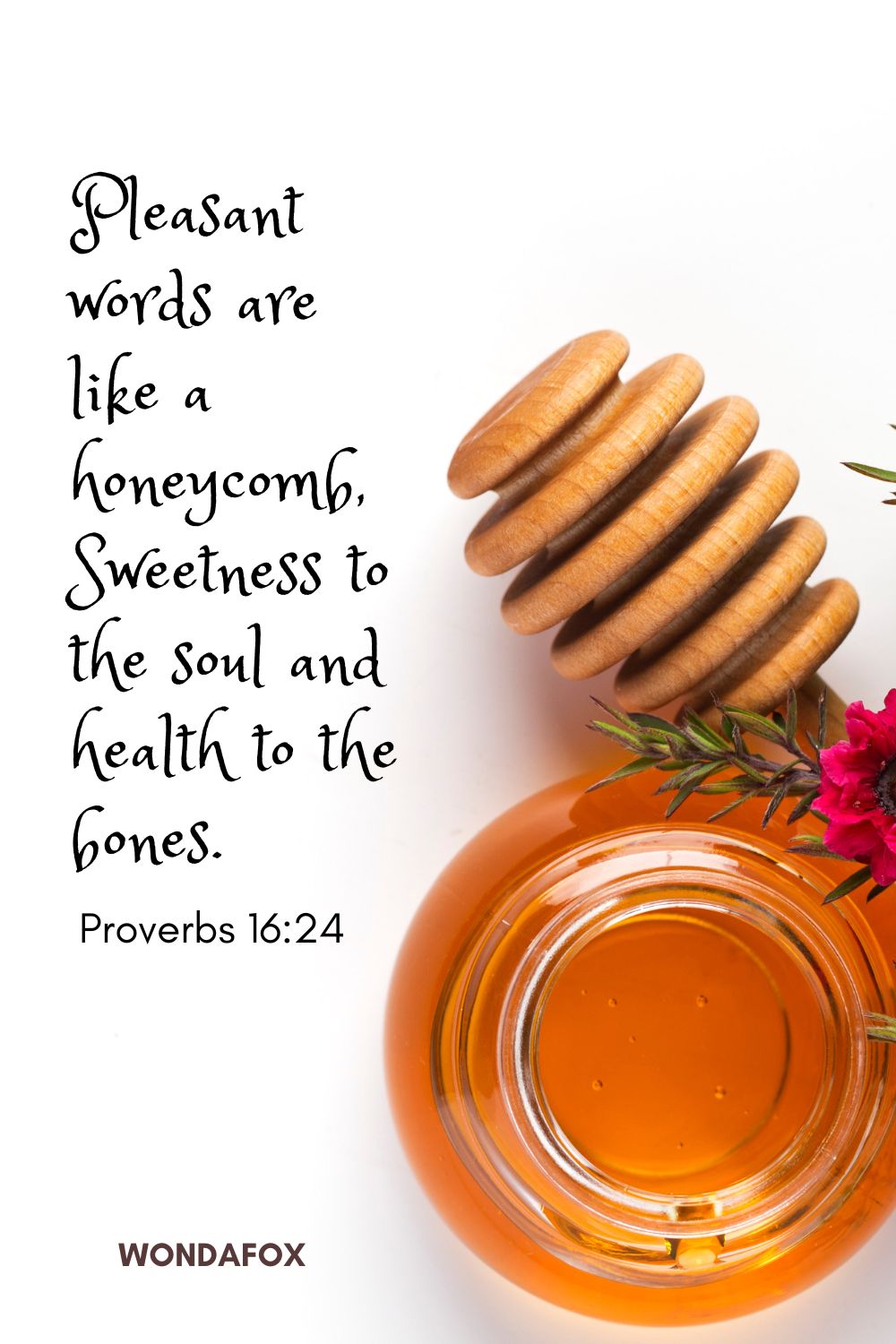 Pleasant words are like a honeycomb,
Sweetness to the soul and health to the bones.
Proverbs 16:24
Bible Verses About Being Positive