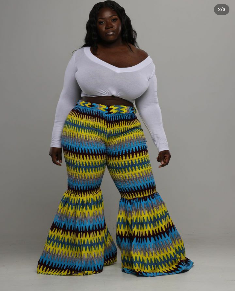African bell pants with a crop top or two-piece