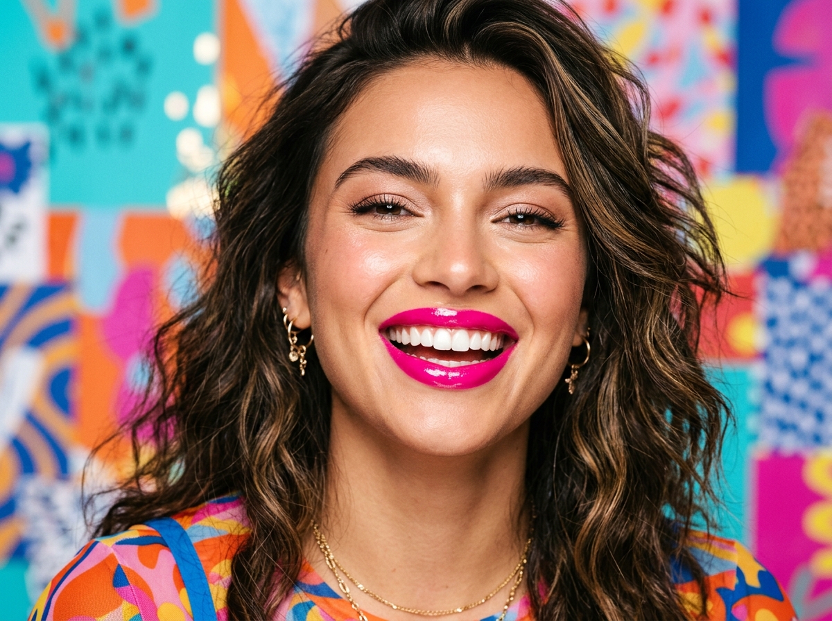 Bold pink lipstick