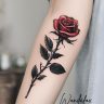 Lovely red rose with dark stem on arm