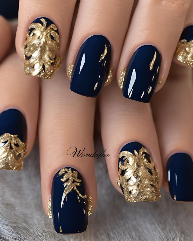 20 Deep And Dazzling Navy Blue Nail Design Ideas 1