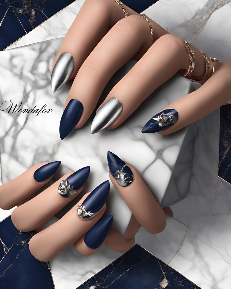 20 Deep And Dazzling Navy Blue Nail Design Ideas 10