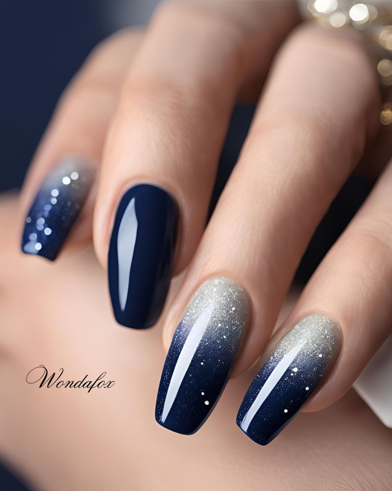 20 Deep And Dazzling Navy Blue Nail Design Ideas 11