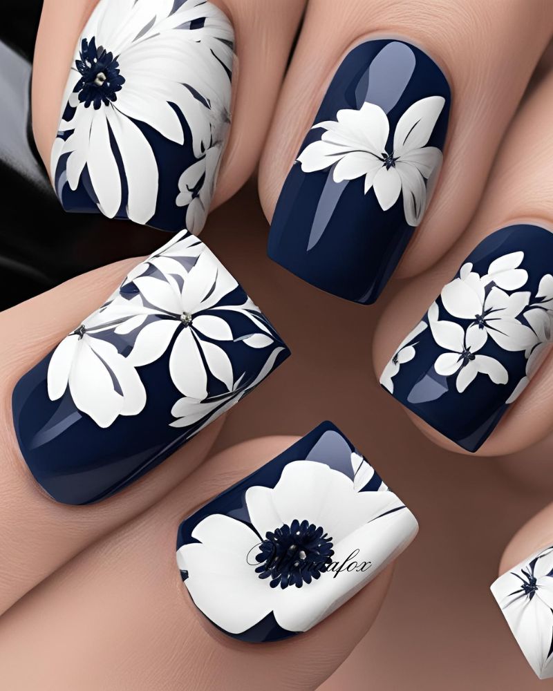 20 Deep And Dazzling Navy Blue Nail Design Ideas 12