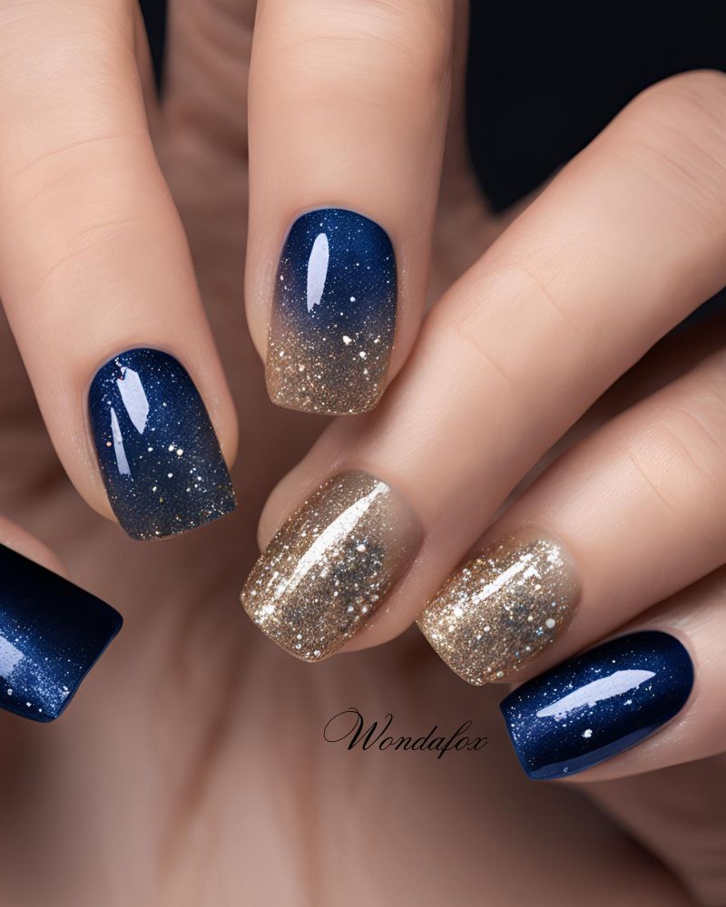 20 Deep And Dazzling Navy Blue Nail Design Ideas 13