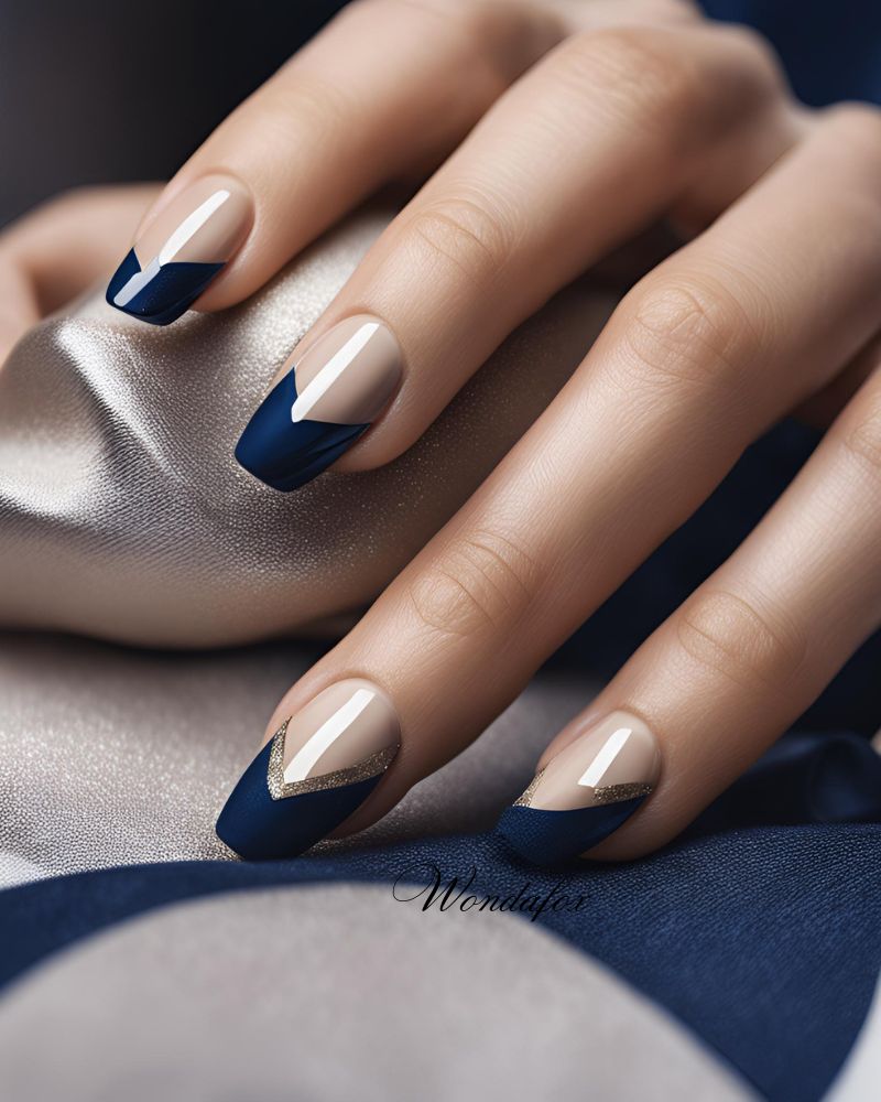 20 Deep And Dazzling Navy Blue Nail Design Ideas 16