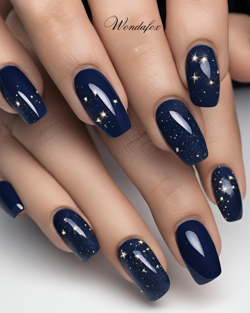 20 Deep And Dazzling Navy Blue Nail Design Ideas 19