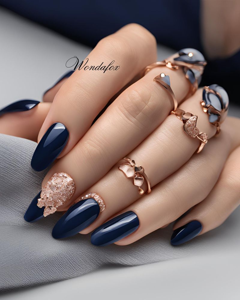 20 Deep And Dazzling Navy Blue Nail Design Ideas 2