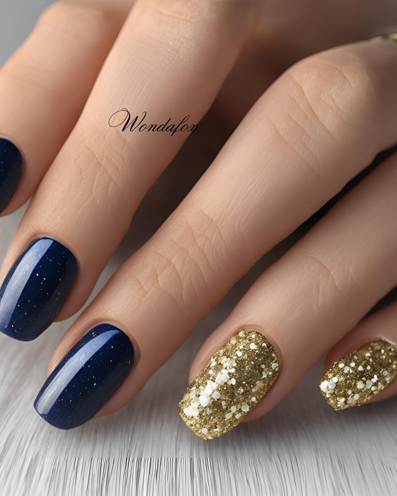 20 Deep And Dazzling Navy Blue Nail Design Ideas 5