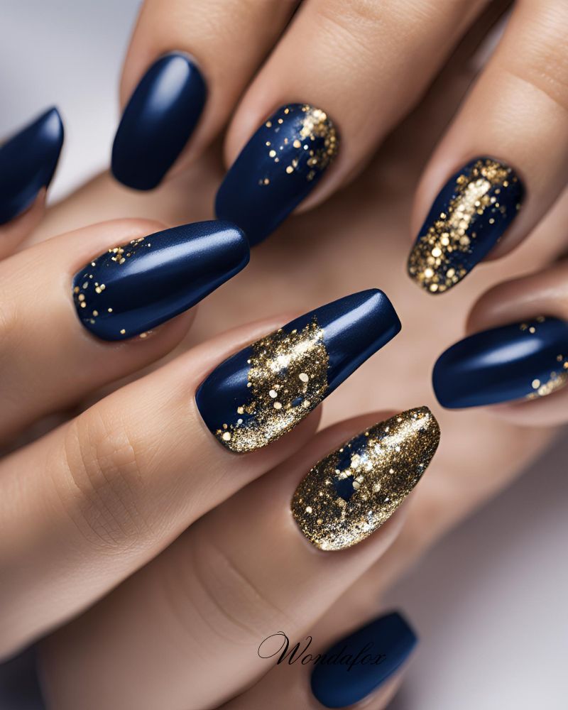 20 Deep And Dazzling Navy Blue Nail Design Ideas 6