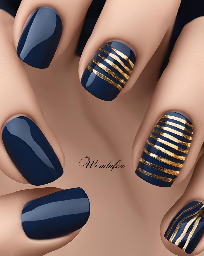 20 Deep And Dazzling Navy Blue Nail Design Ideas 7