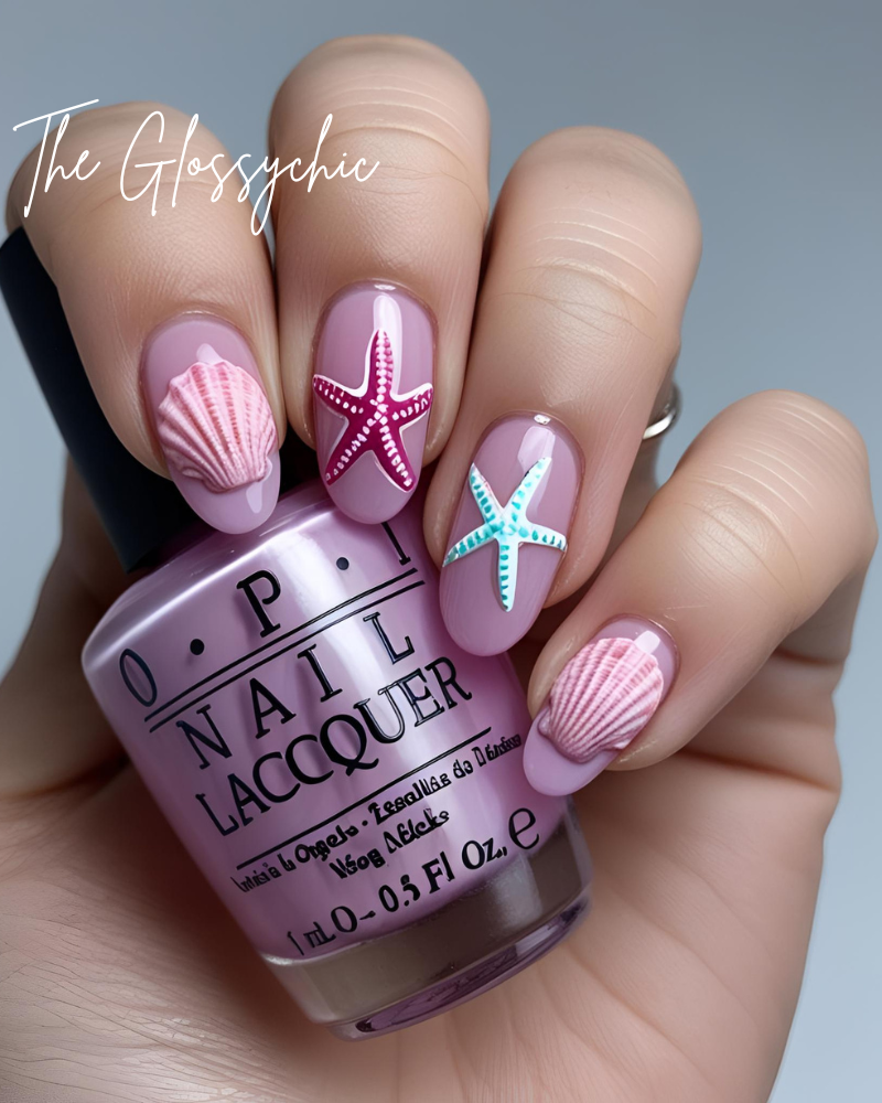 Pretty in Pink Paradise beach nail design
