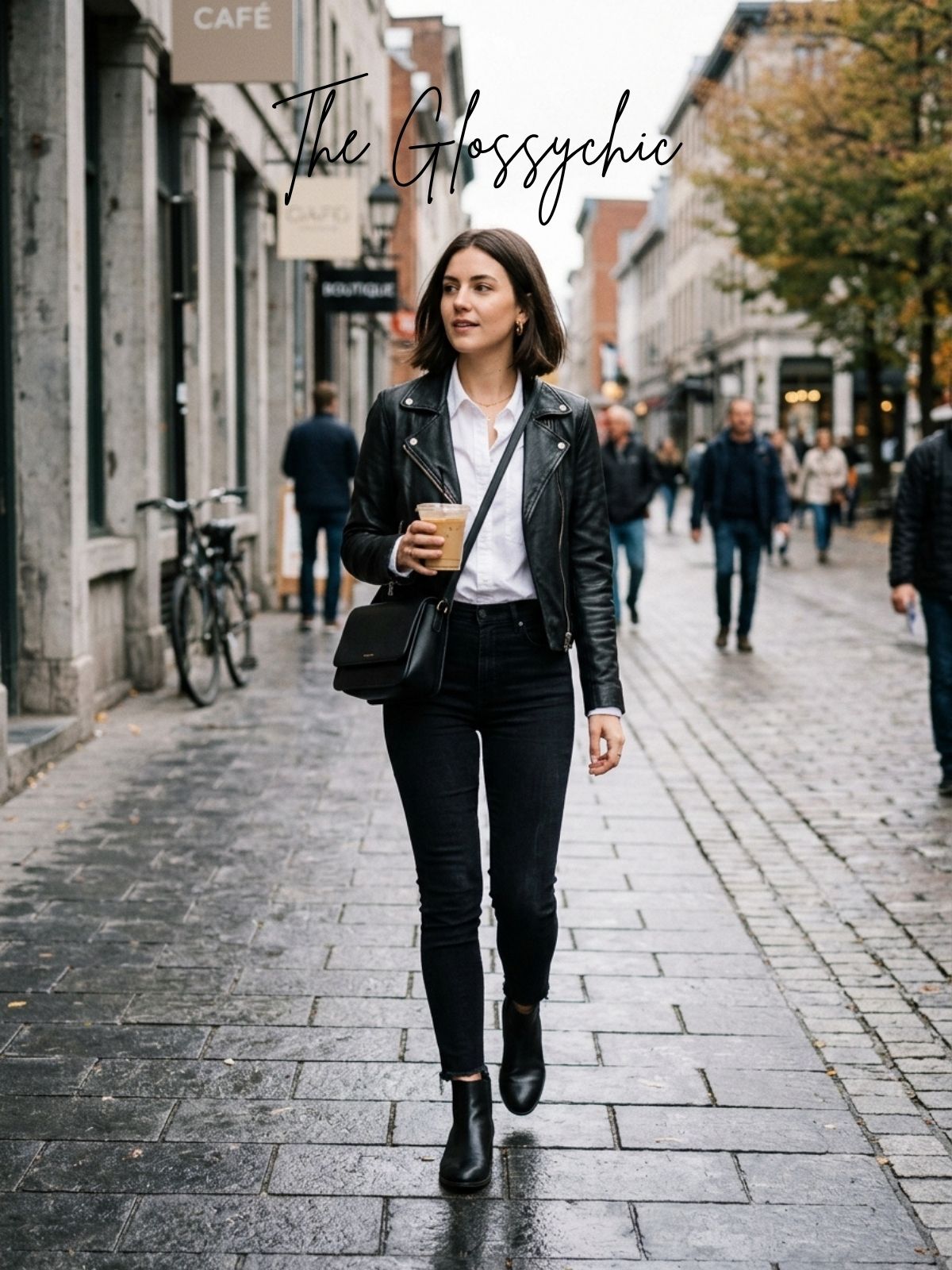 Black Jeans with Button-Down Shirt and Leather Jacket