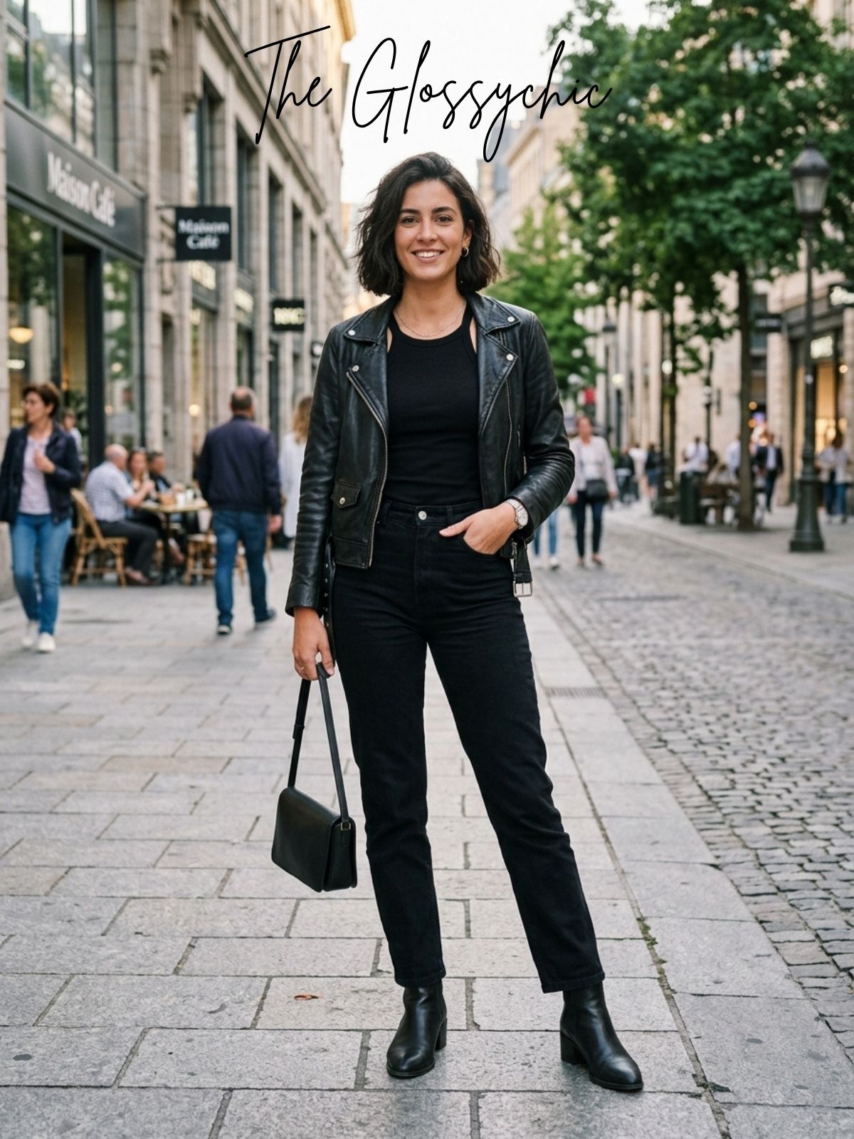 All-Black with Tank Top and Leather Jacket