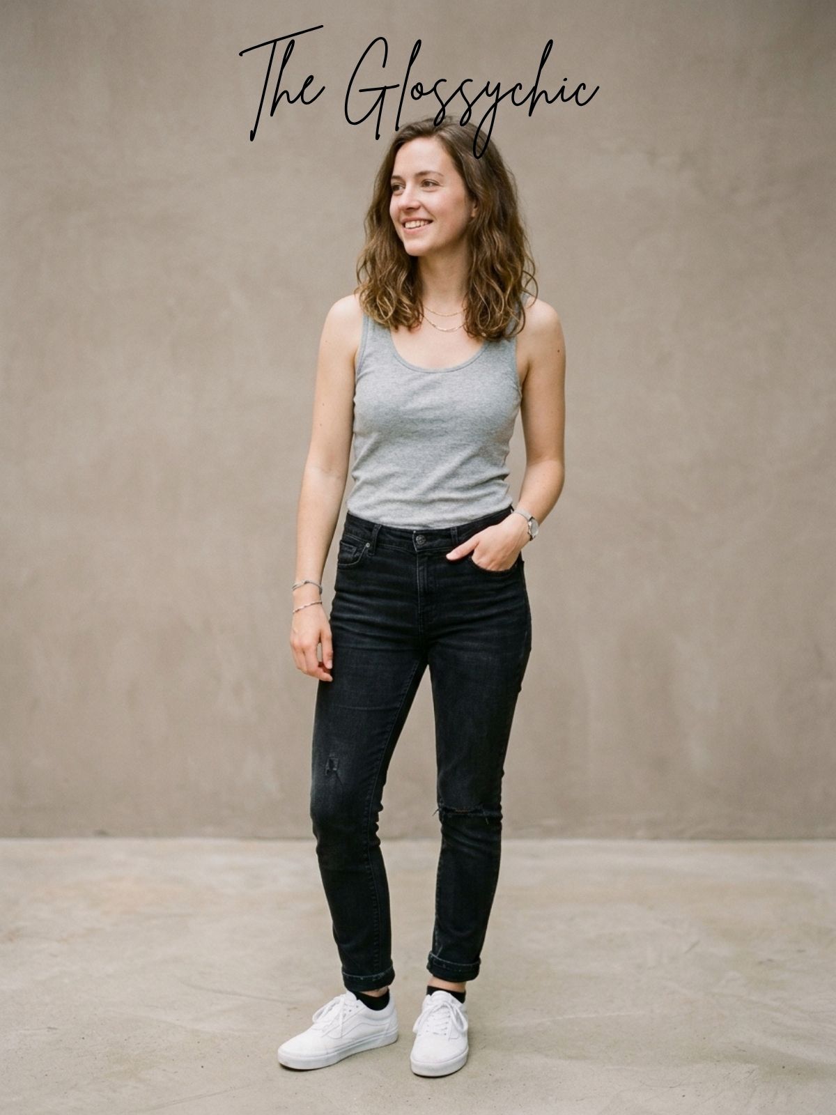 Casual Black Jeans with Tank Top