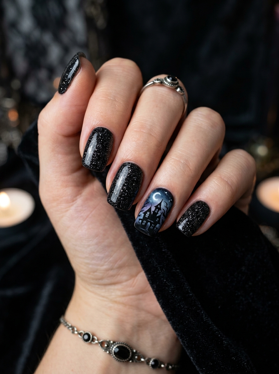 Haunted House Accent Nails