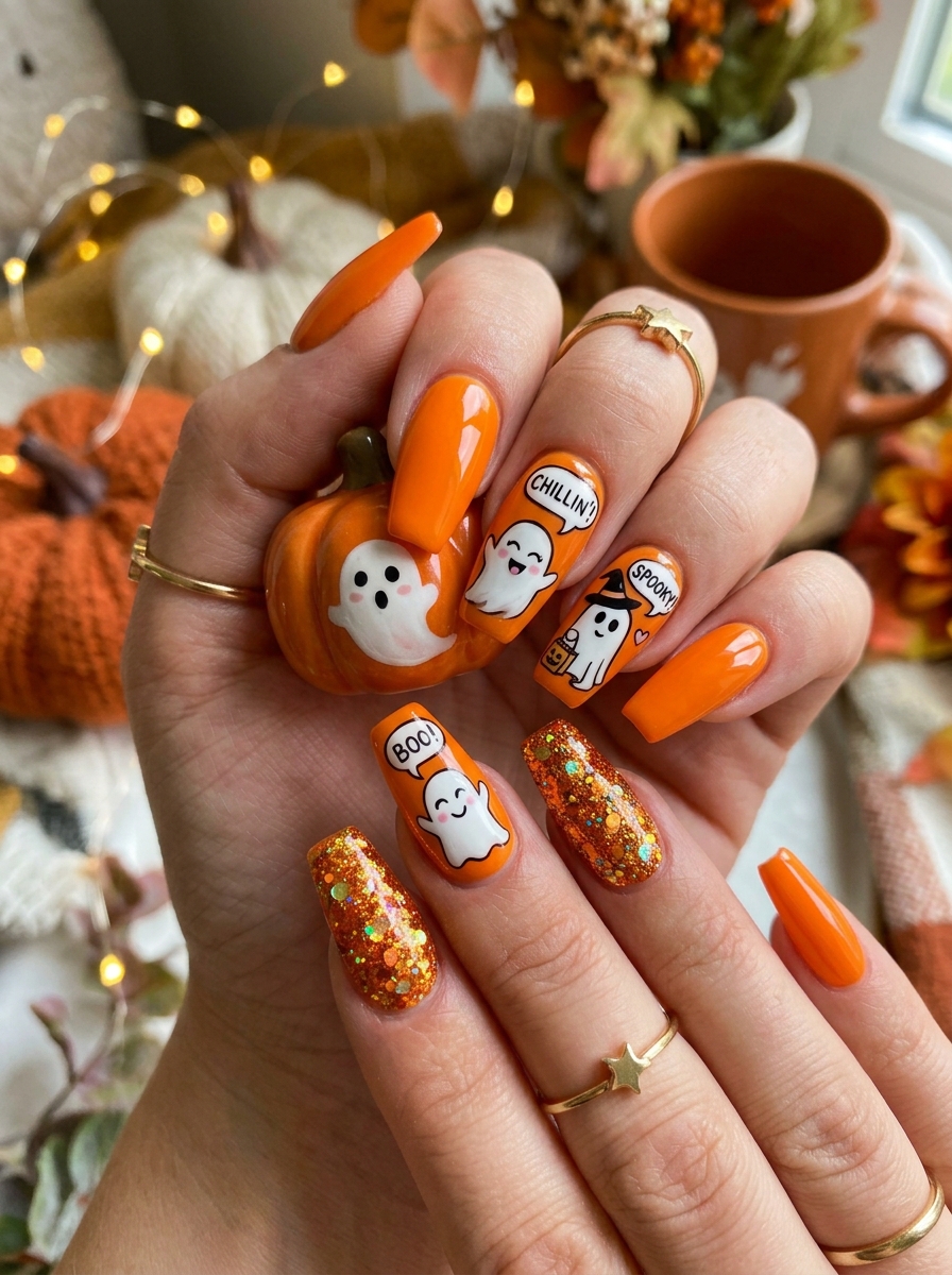 BOO HUN Pumpkin Nails