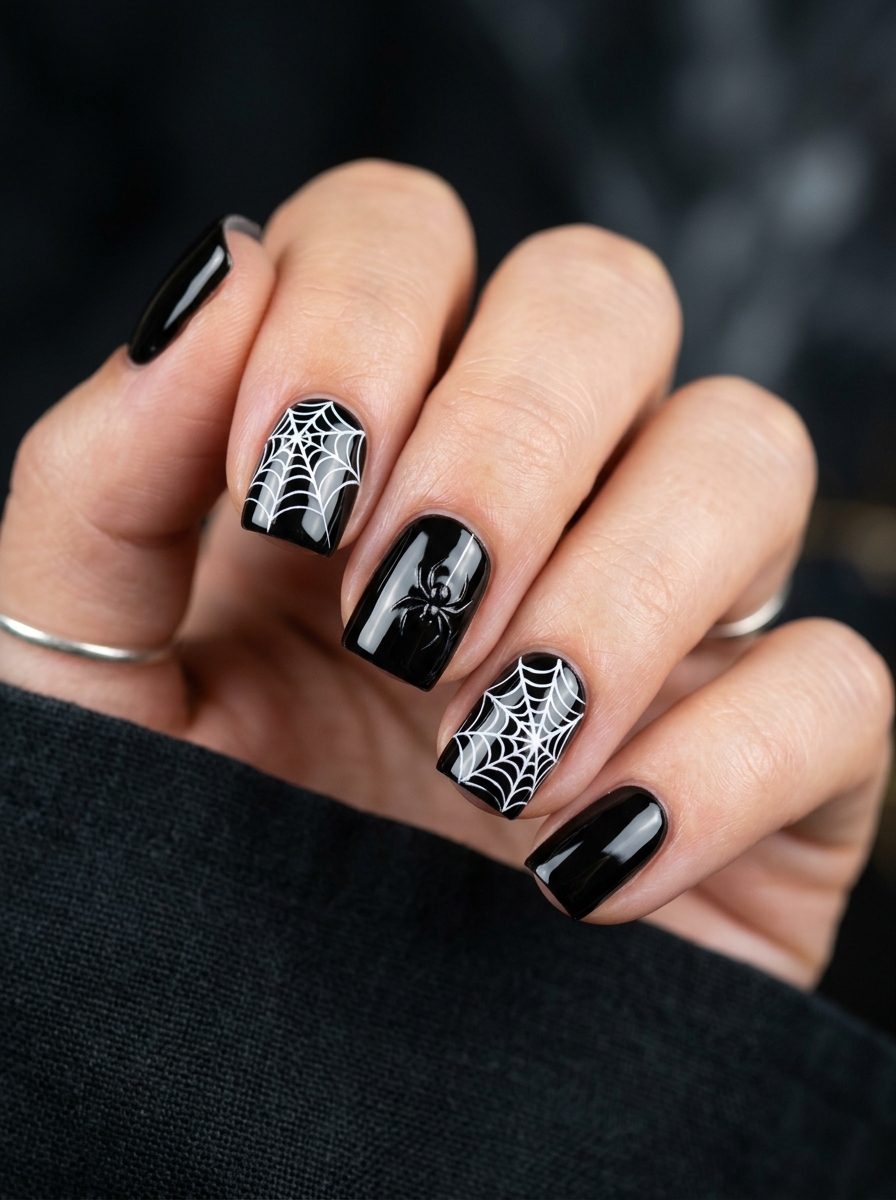 Minimalist Spider Web Nails
