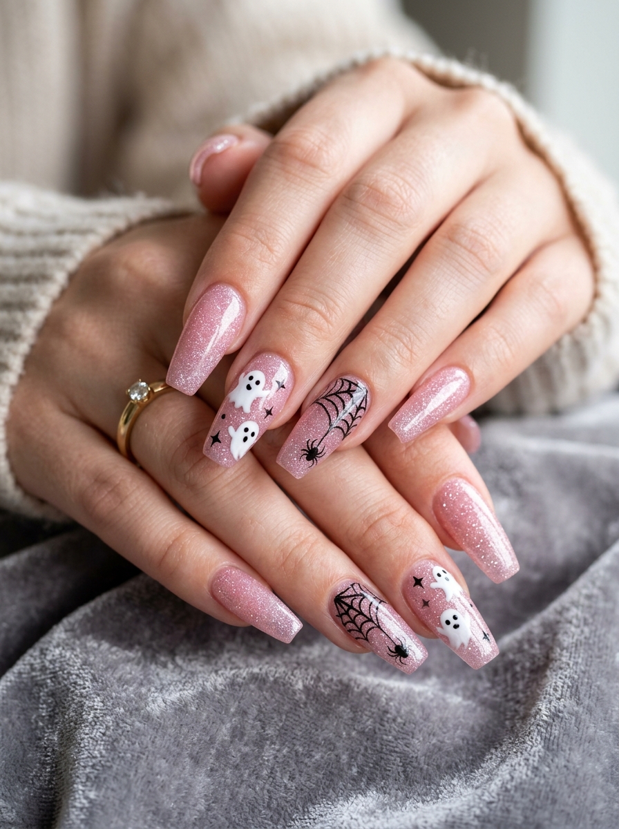 Pink Ghost Web Nails