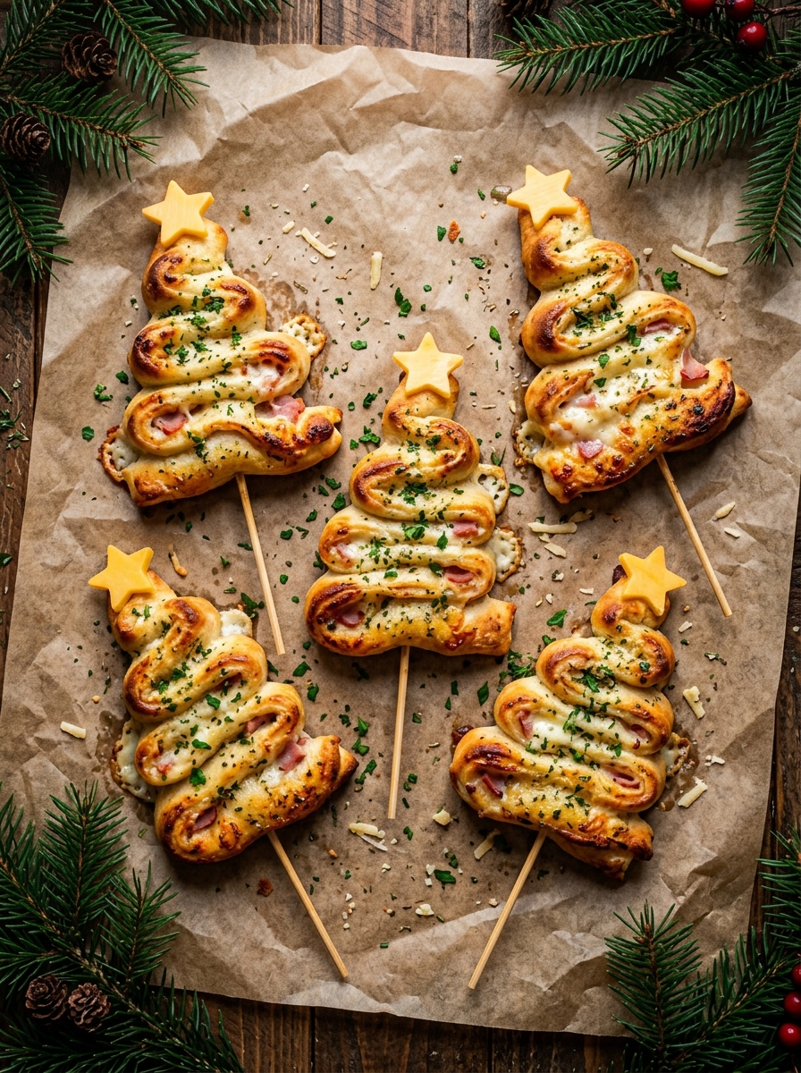 Cheesy Christmas Tree Pizza Twists
