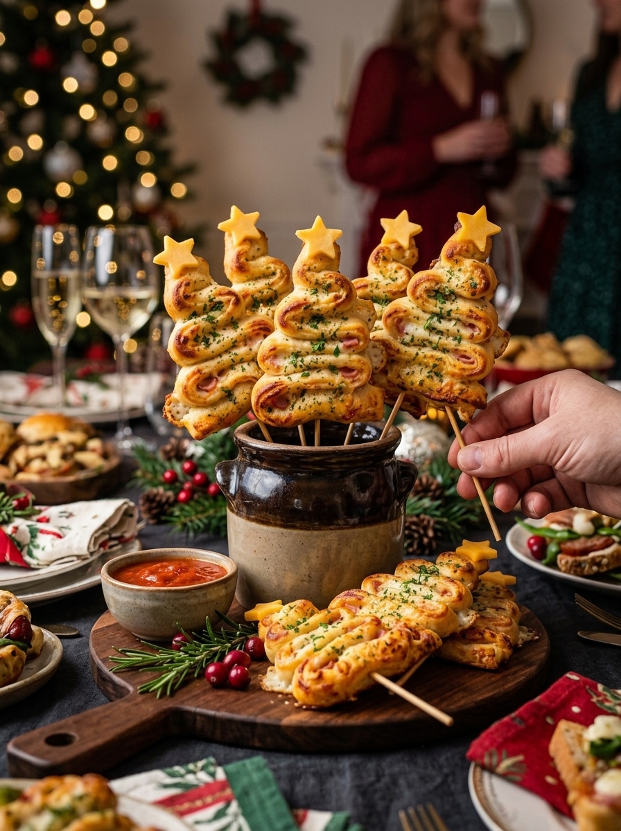 Cheesy Christmas Tree Pizza Twists